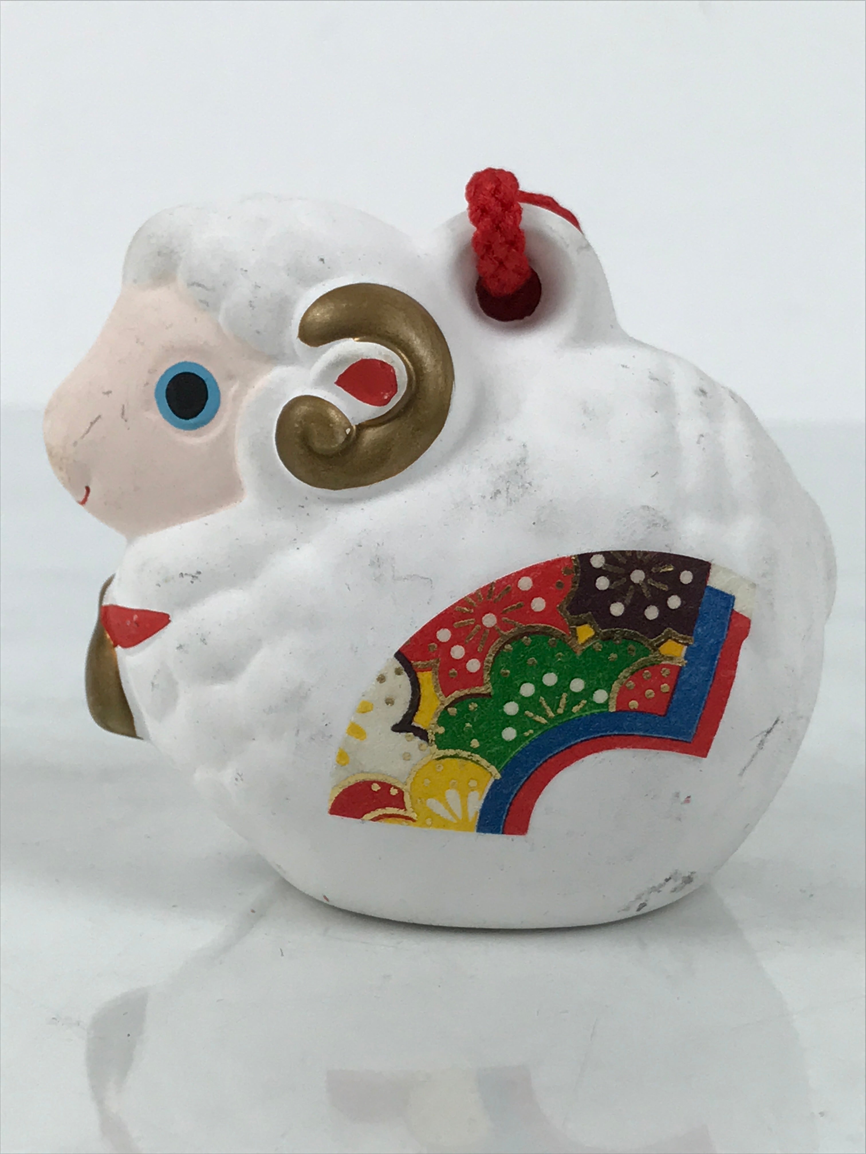 Japanese Clay Bell Dorei Sheep Vtg Tsuchi-Suzu Zodiac Animal Hitsuji White DR606