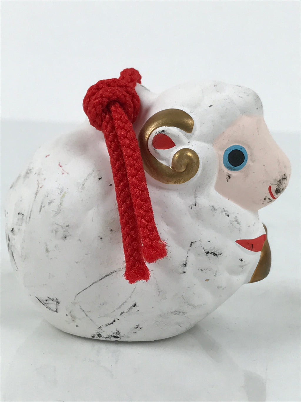 Japanese Clay Bell Dorei Sheep Vtg Tsuchi-Suzu Zodiac Animal Hitsuji White DR606