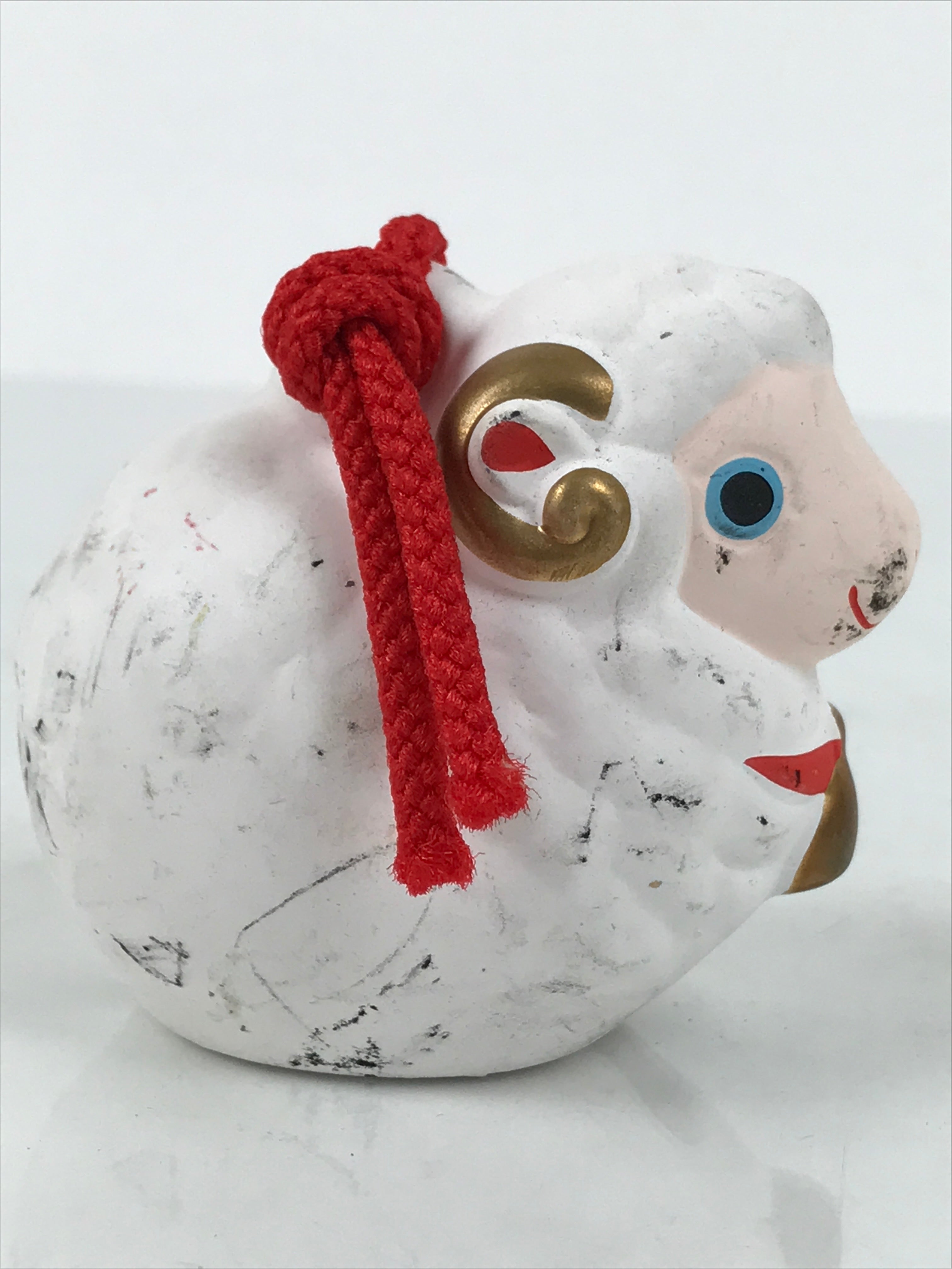 Japanese Clay Bell Dorei Sheep Vtg Tsuchi-Suzu Zodiac Animal Hitsuji White DR606
