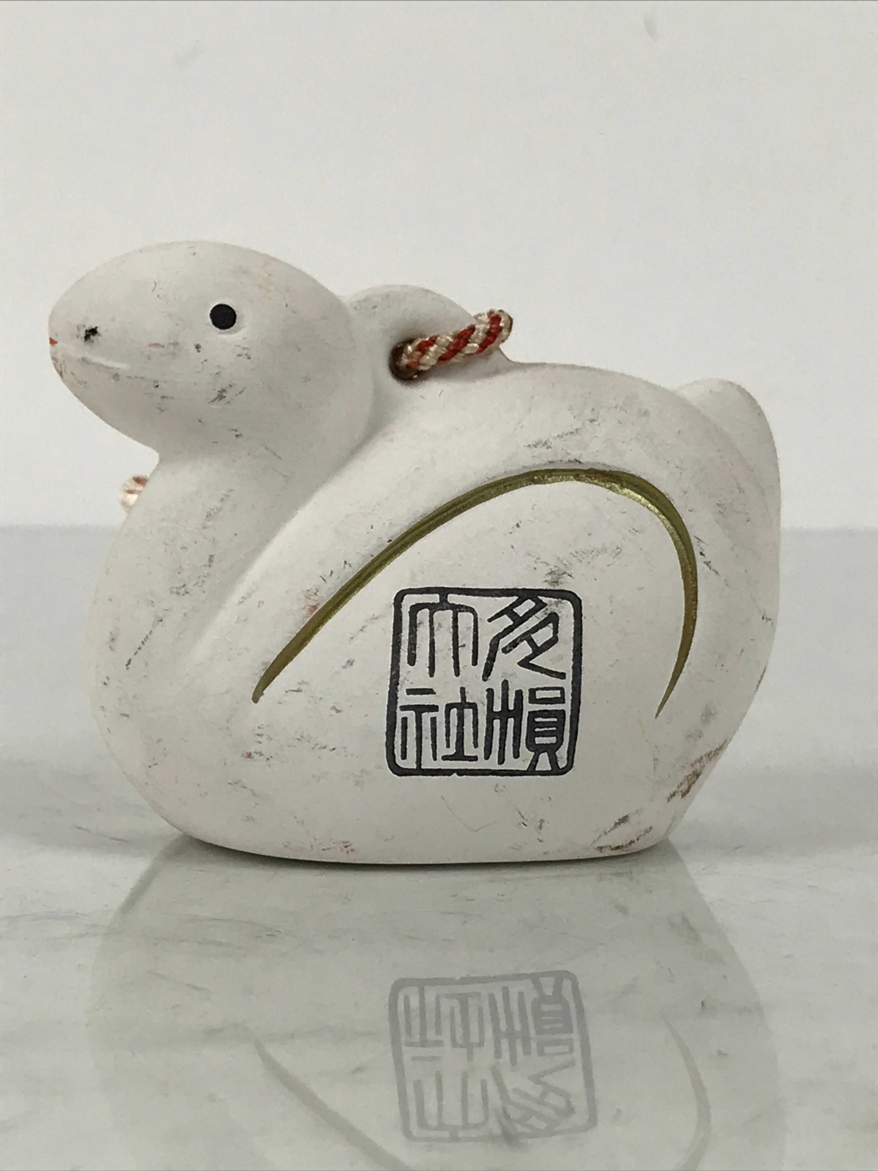 Japanese Clay Bell Dorei Snake Vtg Tsuchi-Suzu Zodiac Animal Hebi White DR610