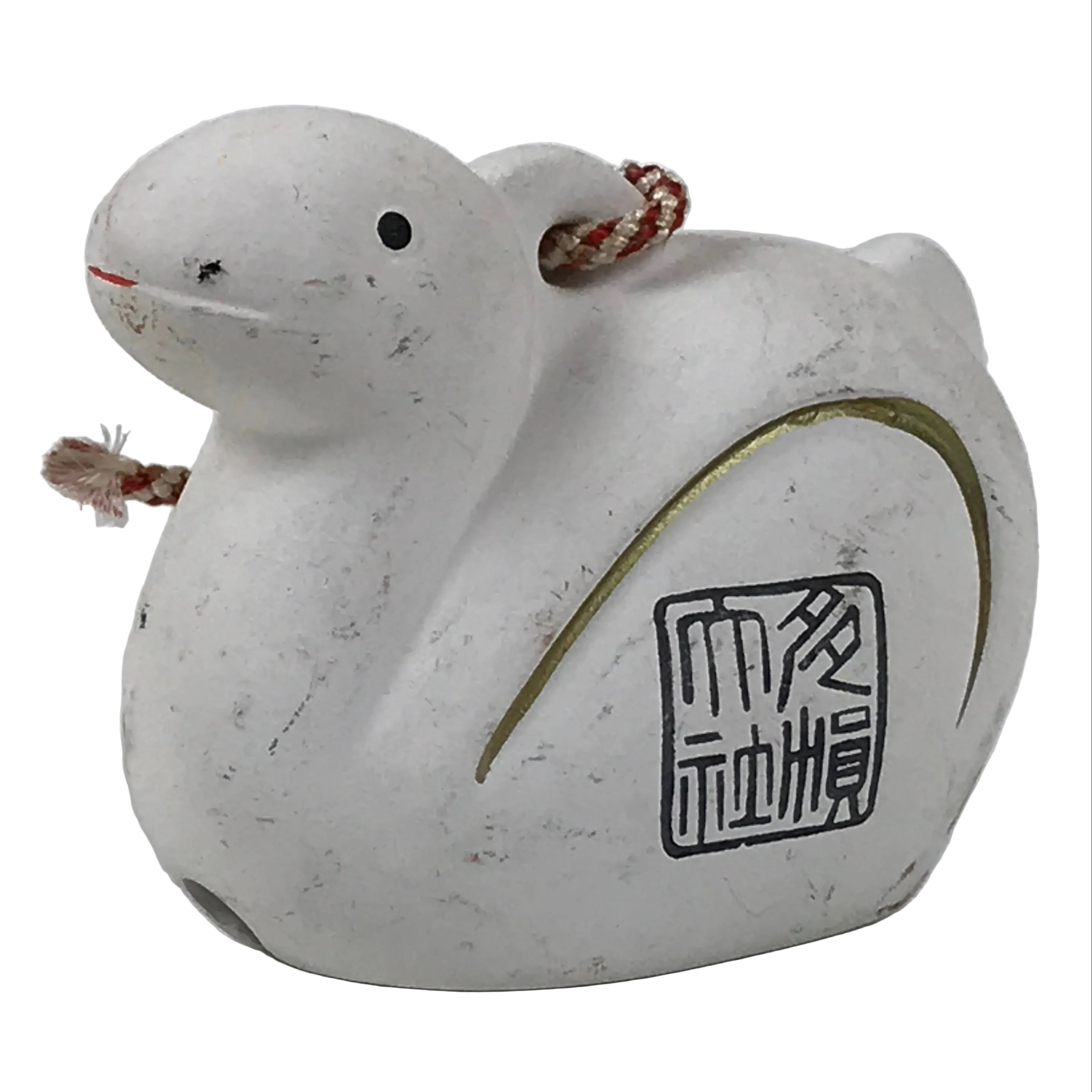 Japanese Clay Bell Dorei Snake Vtg Tsuchi-Suzu Zodiac Animal Hebi White DR610