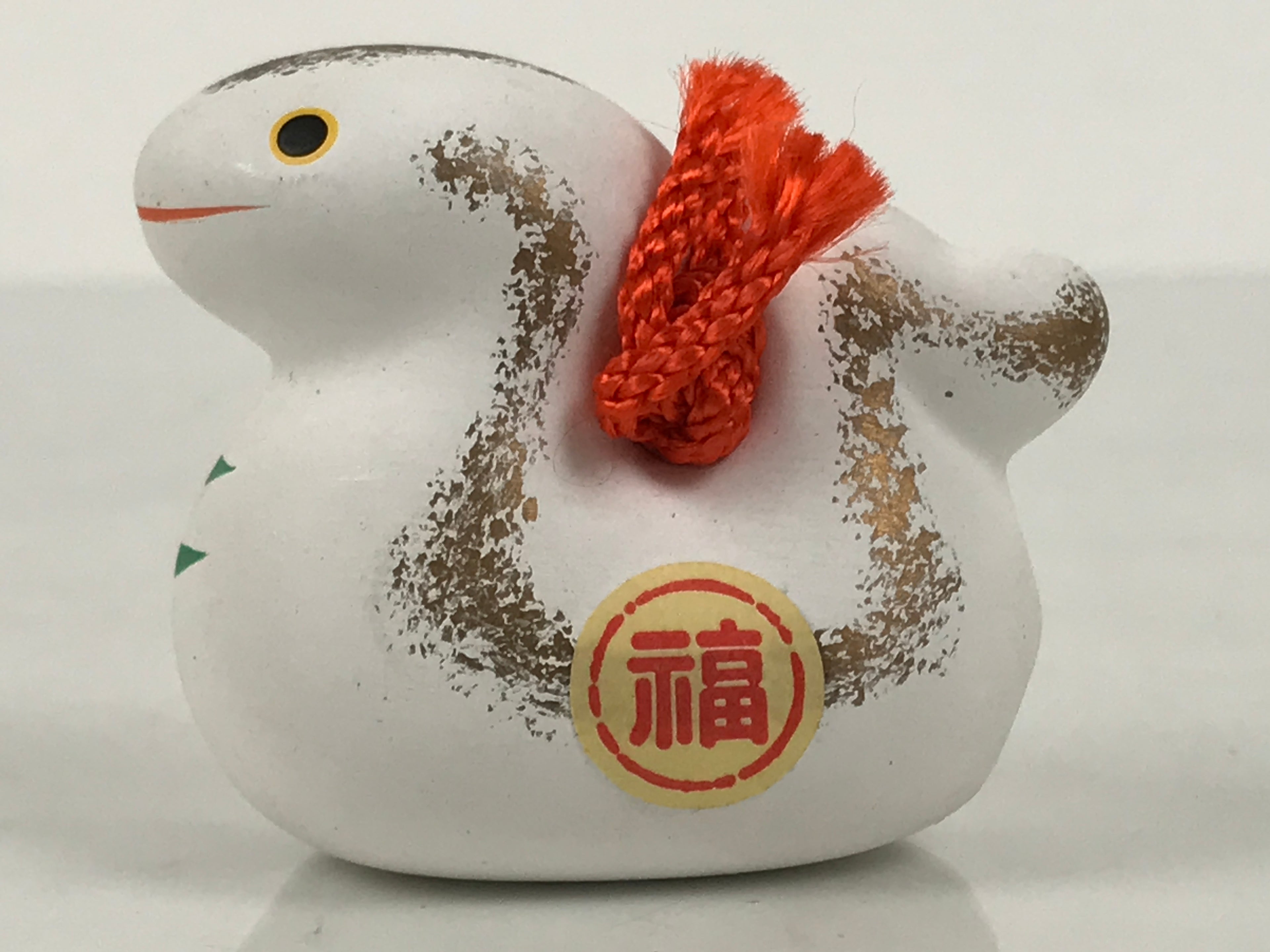 Japanese Clay Bell Dorei Snake Vtg Tsuchi-Suzu Zodiac Animal Hebi White DR615