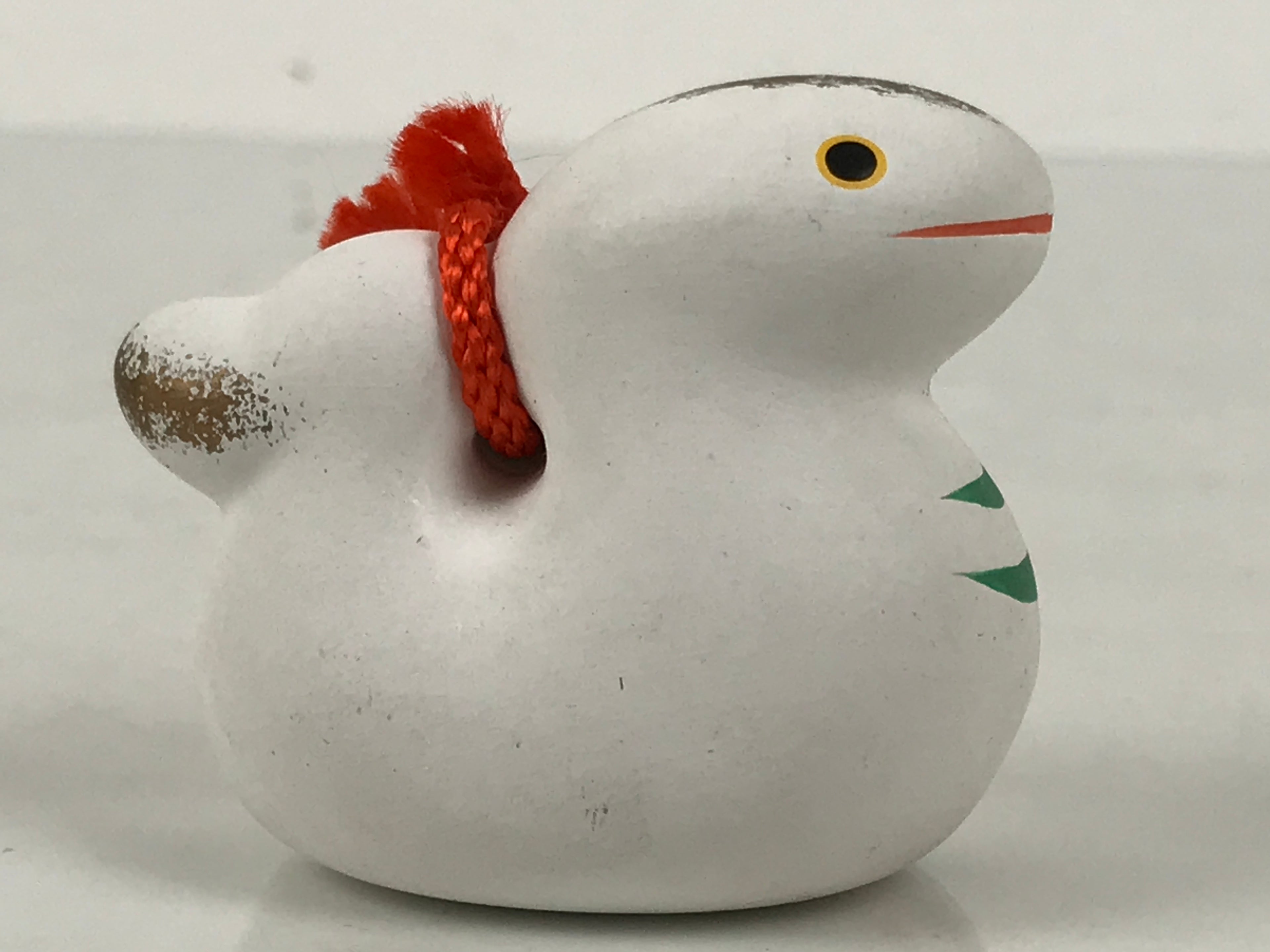 Japanese Clay Bell Dorei Snake Vtg Tsuchi-Suzu Zodiac Animal Hebi White DR615