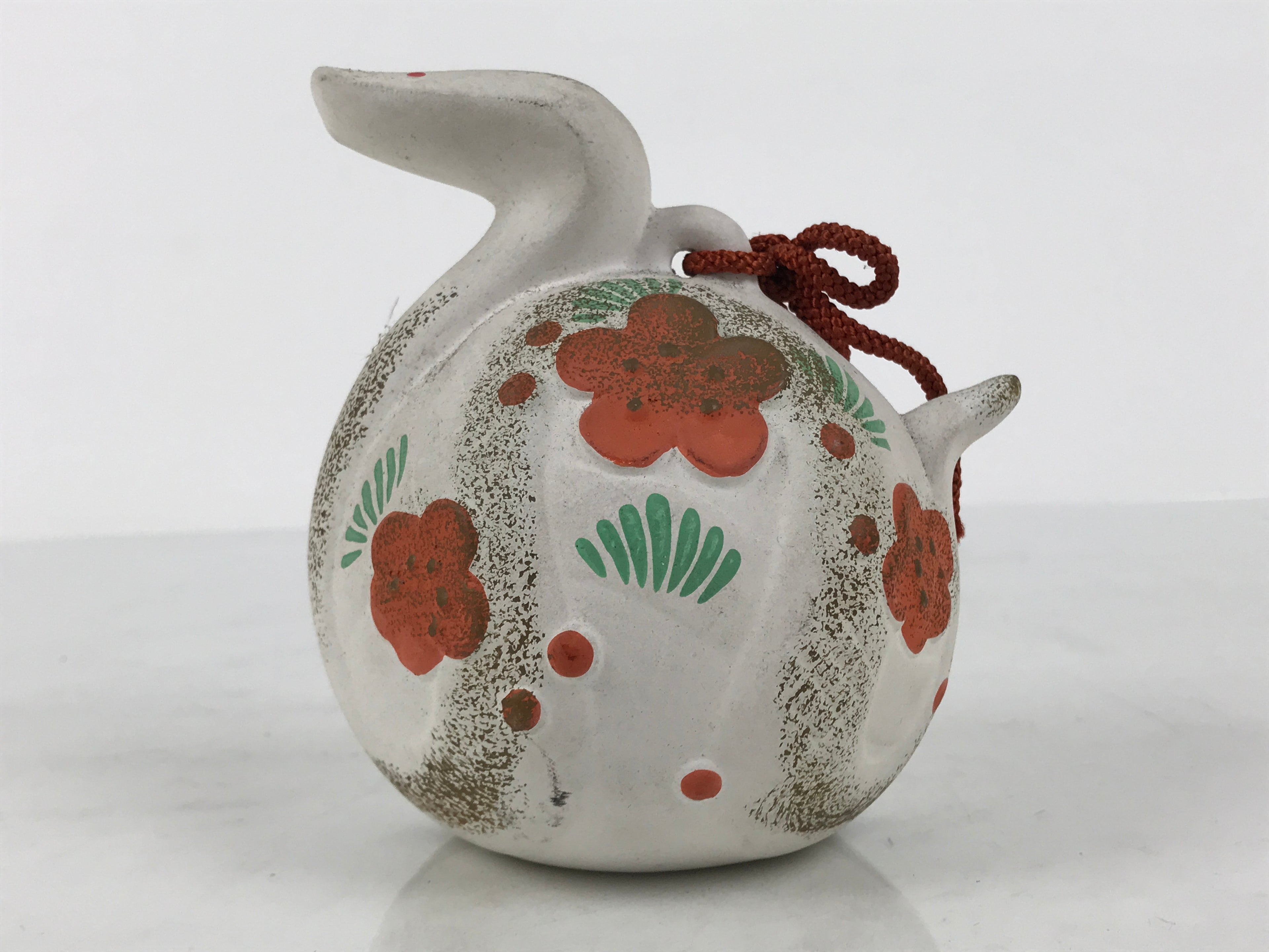 Japanese Clay Bell Dorei Snake Vtg Tsuchi-Suzu Zodiac Animal Hebi White DR685