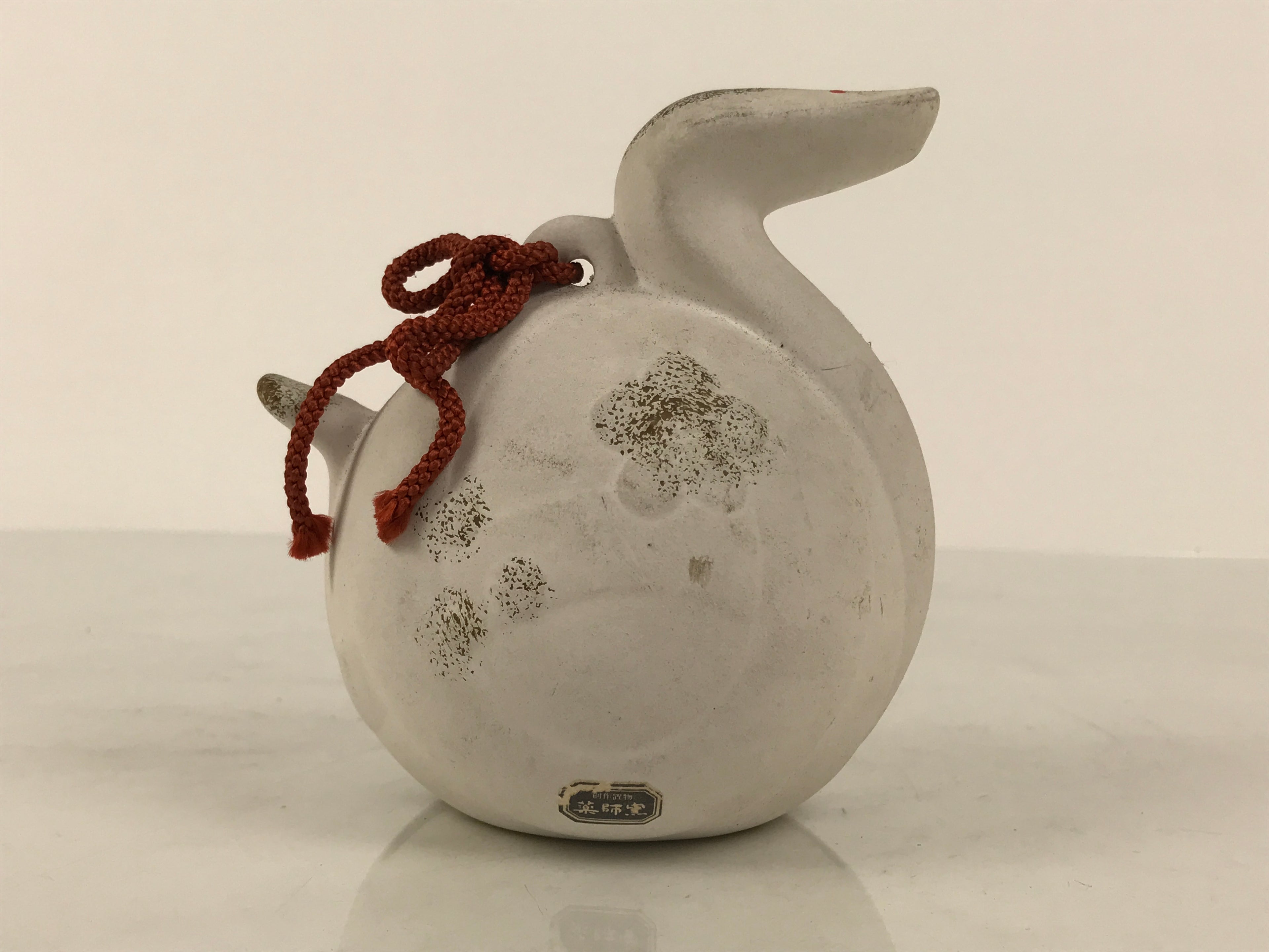 Japanese Clay Bell Dorei Snake Vtg Tsuchi-Suzu Zodiac Animal Hebi White DR685