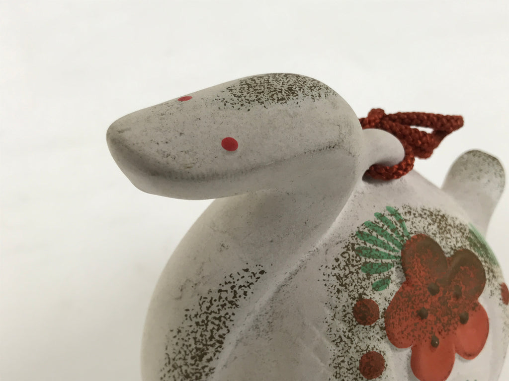 Japanese Clay Bell Dorei Snake Vtg Tsuchi-Suzu Zodiac Animal Hebi White DR685