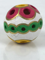Japanese Clay Bell Dorei Temari Ball Vtg Tsuchi-Suzu Floral White Pink DR617