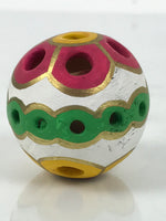 Japanese Clay Bell Dorei Temari Ball Vtg Tsuchi-Suzu Floral White Pink DR617