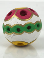 Japanese Clay Bell Dorei Temari Ball Vtg Tsuchi-Suzu Floral White Pink DR617