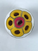 Japanese Clay Bell Dorei Temari Ball Vtg Tsuchi-Suzu Floral White Pink DR617