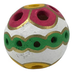 Japanese Clay Bell Dorei Temari Ball Vtg Tsuchi-Suzu Floral White Pink DR617