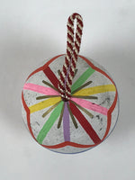 Japanese Clay Bell Dorei Temari Ball Vtg Tsuchi-Suzu Floral White Pink Red DR634