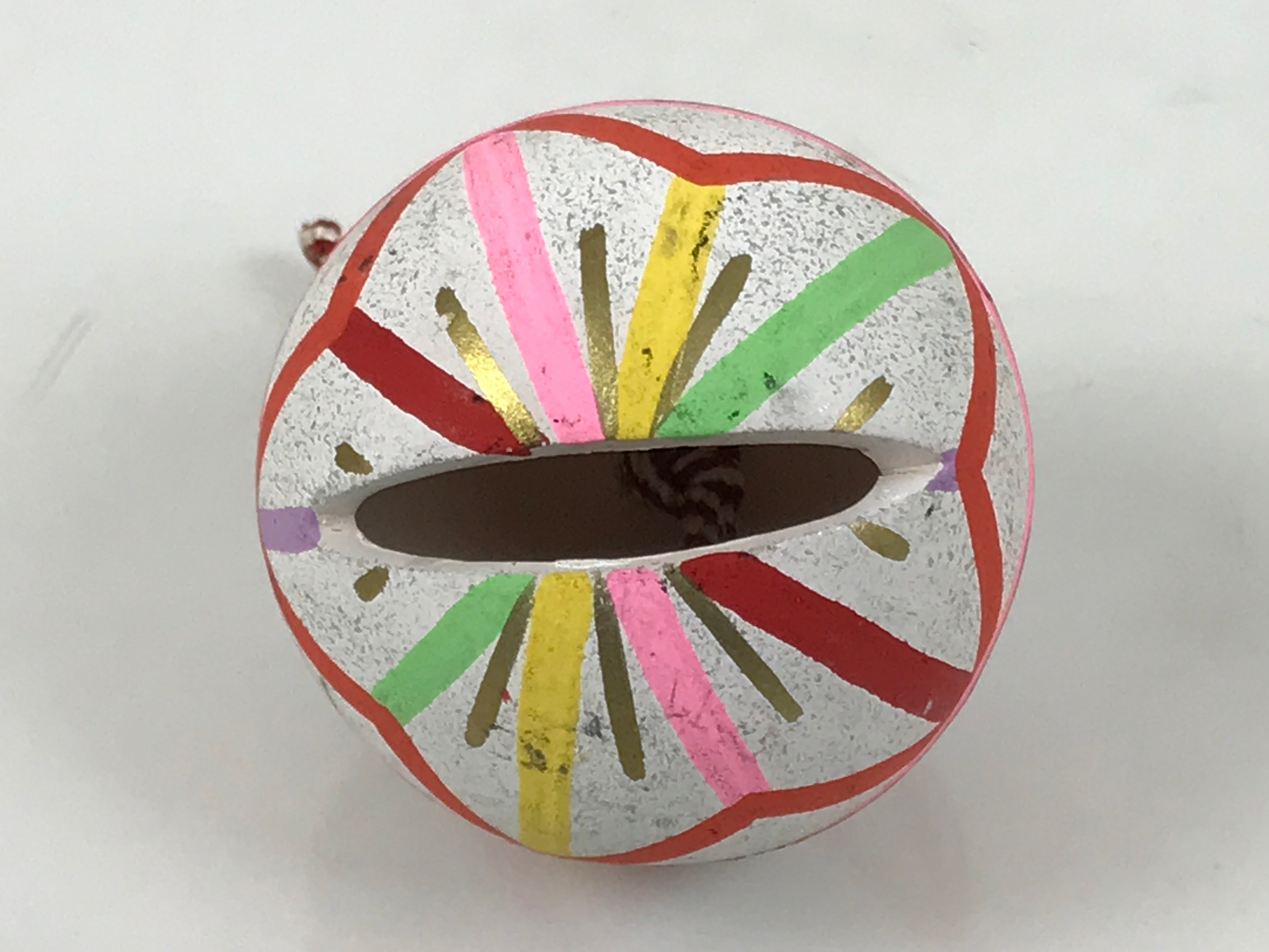 Japanese Clay Bell Dorei Temari Ball Vtg Tsuchi-Suzu Floral White Pink Red DR634