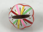 Japanese Clay Bell Dorei Temari Ball Vtg Tsuchi-Suzu Floral White Pink Red DR634