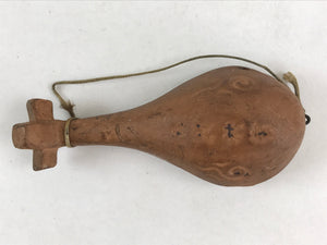 Japanese Clay Bell Dorei Tsuchi-Suzu Biwa Lute Vtg Kanji Brown Amulet DR481