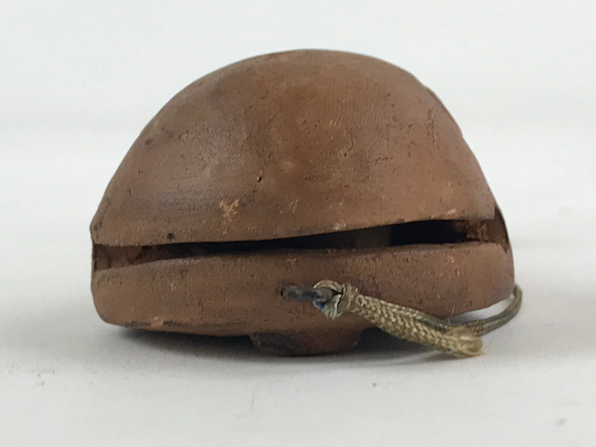 Japanese Clay Bell Dorei Tsuchi-Suzu Biwa Lute Vtg Kanji Brown Amulet DR481