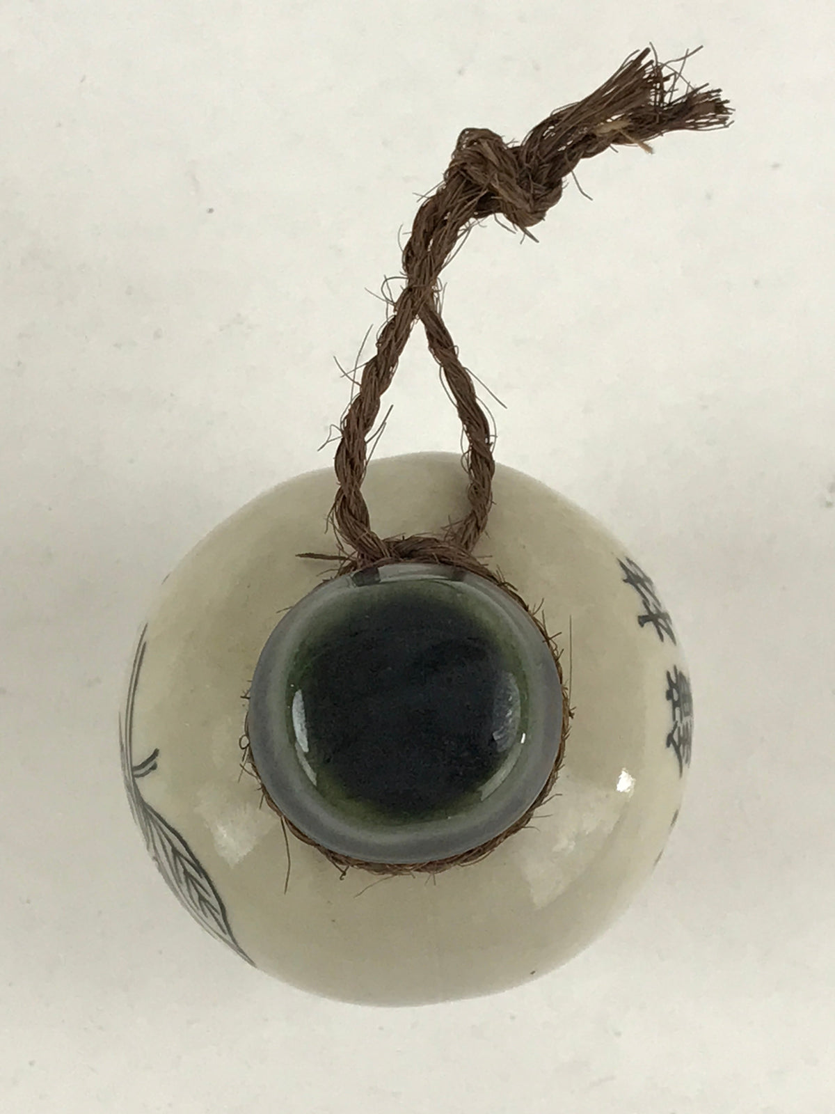 Japanese Clay Bell Dorei Tsuchi-Suzu Bottle Vtg Kanji White Amulet DR477
