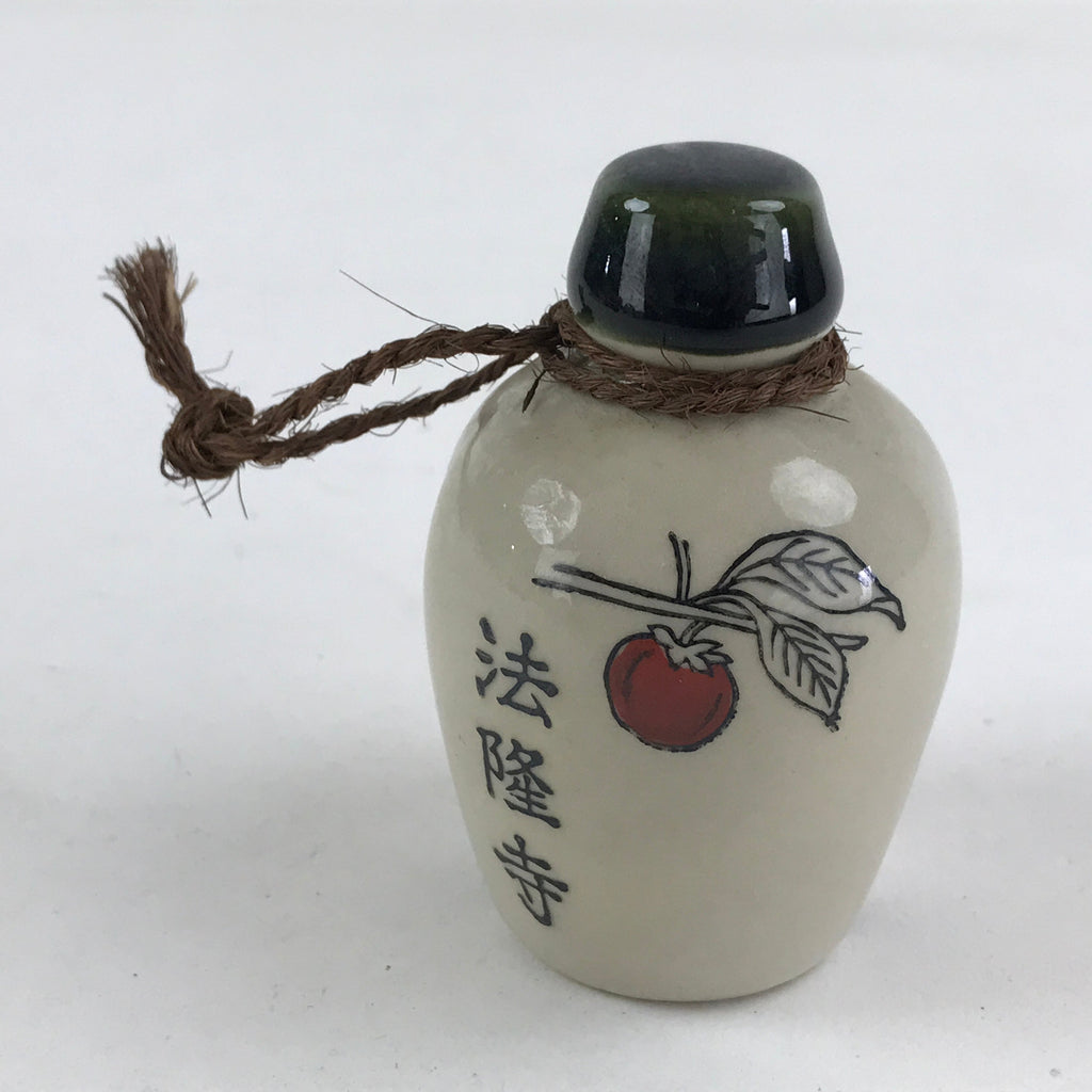 Japanese Clay Bell Dorei Tsuchi-Suzu Bottle Vtg Kanji White Amulet DR477