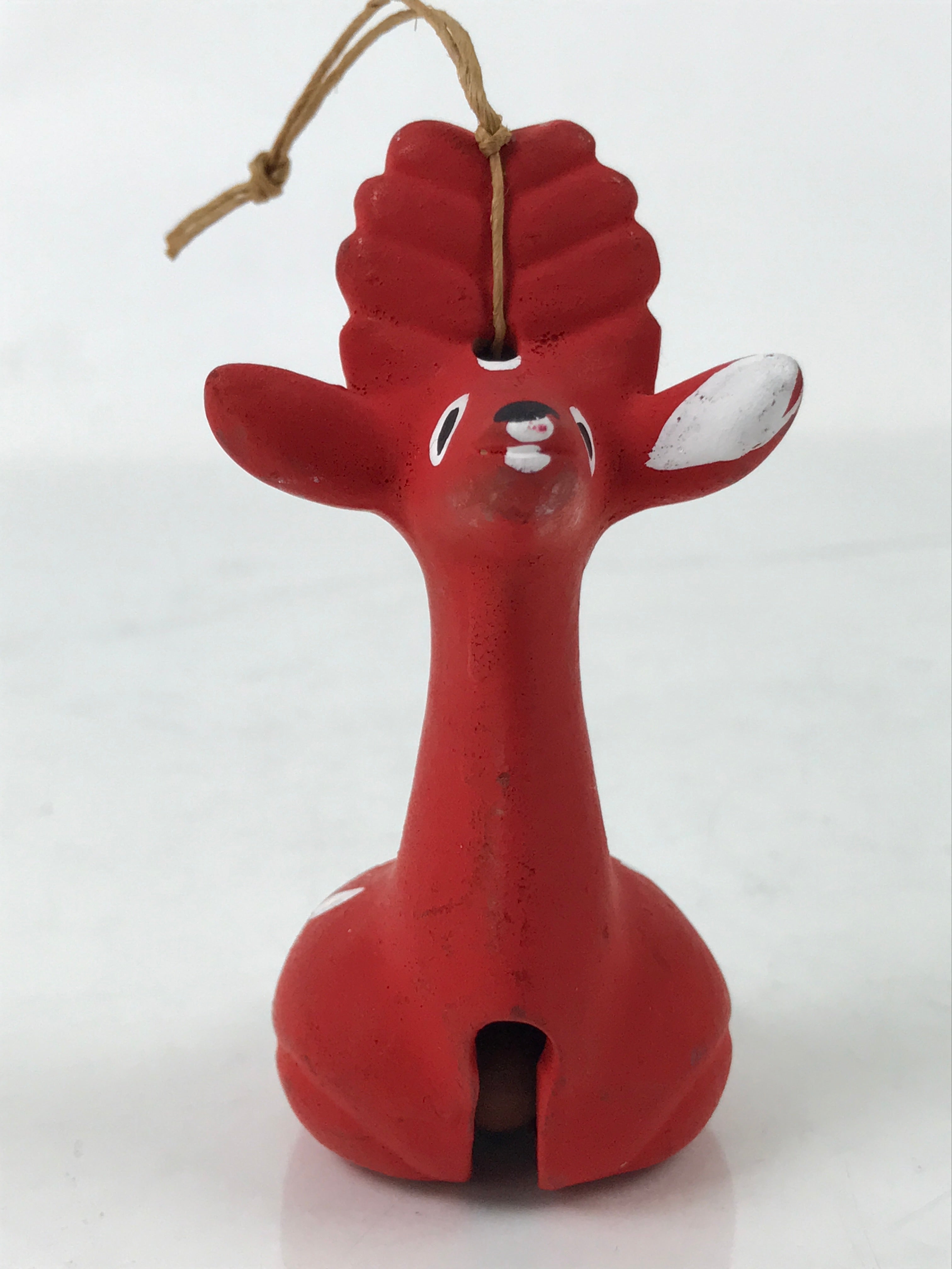 Japanese Clay Bell Dorei Tsuchi-Suzu Ceramic Deer Doll Animal Amulet Red D546