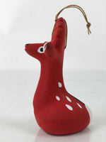 Japanese Clay Bell Dorei Tsuchi-Suzu Ceramic Deer Doll Animal Amulet Red D546