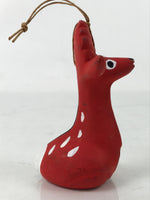 Japanese Clay Bell Dorei Tsuchi-Suzu Ceramic Deer Doll Animal Amulet Red D546