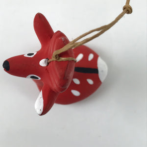 Japanese Clay Bell Dorei Tsuchi-Suzu Ceramic Deer Doll Animal Amulet Red D546