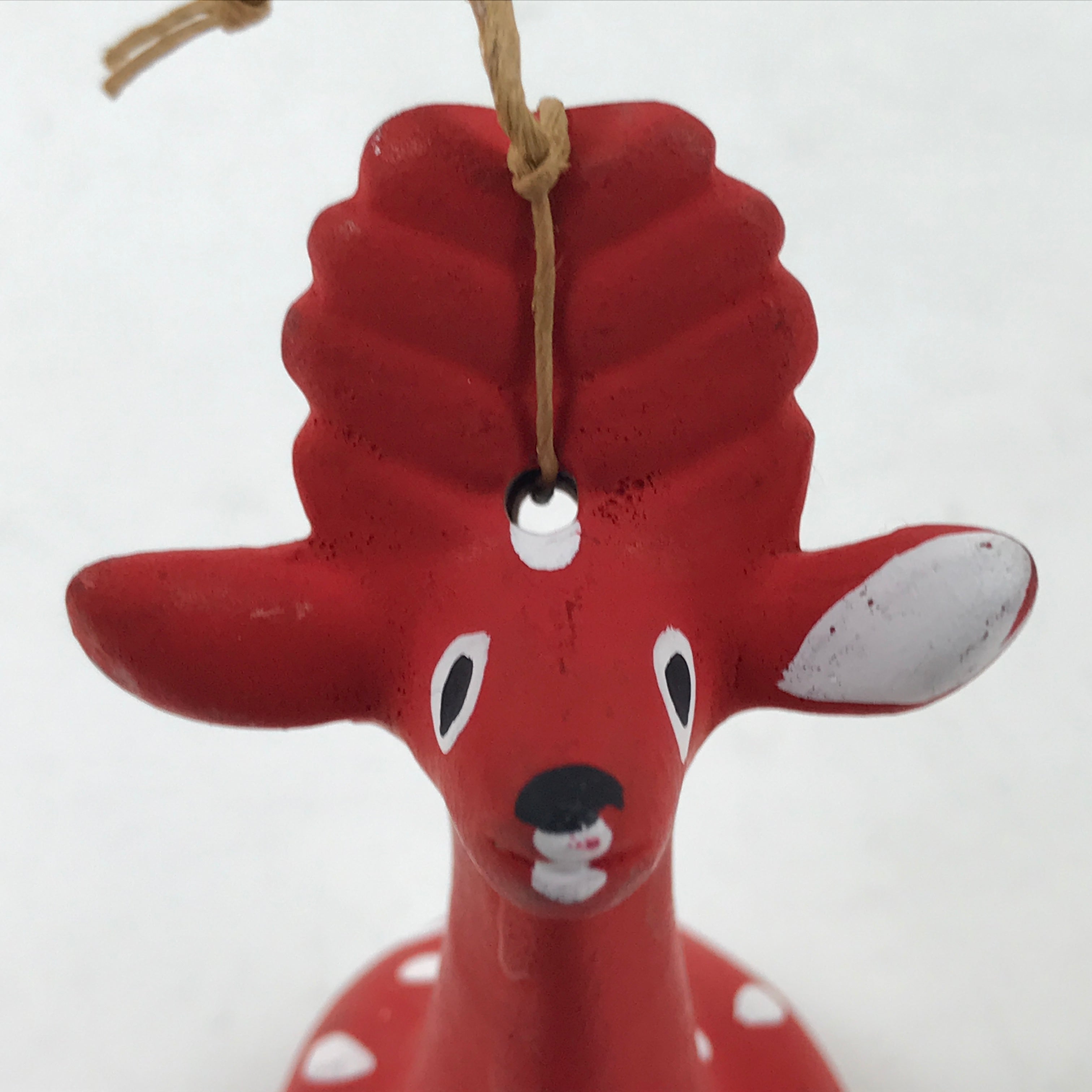 Japanese Clay Bell Dorei Tsuchi-Suzu Ceramic Deer Doll Animal Amulet Red D546