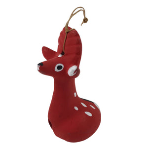 Japanese Clay Bell Dorei Tsuchi-Suzu Ceramic Deer Doll Animal Amulet Red D546