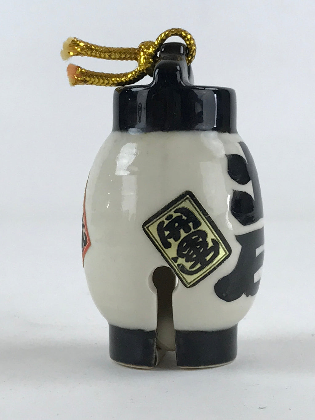 Japanese Clay Bell Dorei Tsuchi-Suzu Lantern Vtg Kanji White Amulet DR476