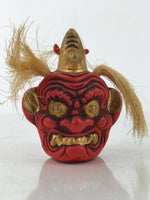 Japanese Clay Bell Dorei Tsuchi-Suzu Oni Ogre Red Gold Buddhist Service DR575