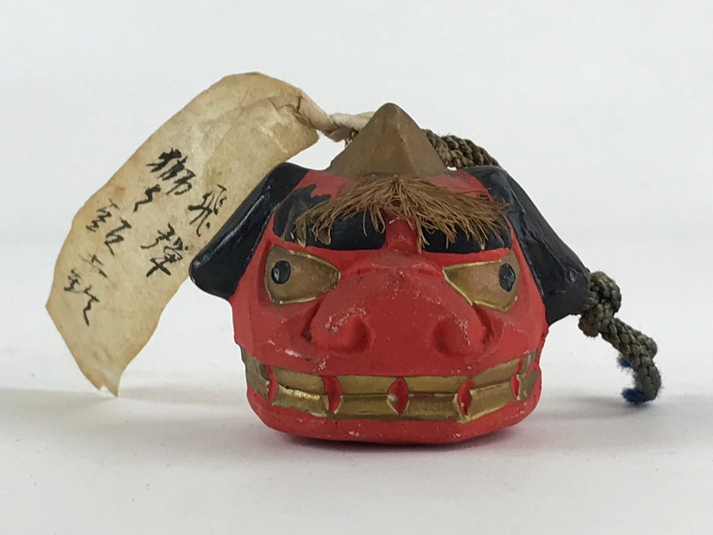 Japanese Clay Bell Dorei Tsuchi-Suzu Shishimai Lion Vtg Red Amulet DR479
