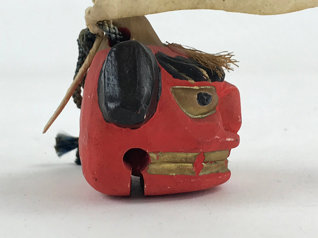 Japanese Clay Bell Dorei Tsuchi-Suzu Shishimai Lion Vtg Red Amulet DR479