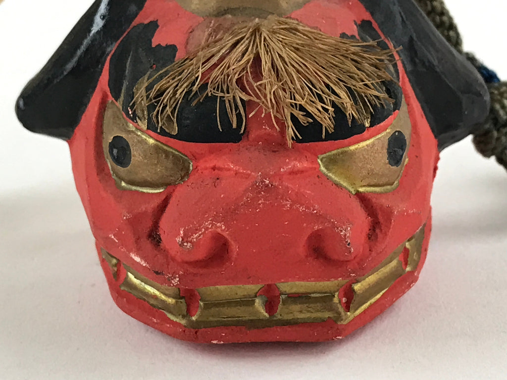 Japanese Clay Bell Dorei Tsuchi-Suzu Shishimai Lion Vtg Red Amulet DR479