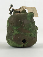 Japanese Clay Bell Dorei Tsuchi-Suzu Uramen Devil Mask Vtg Green Amulet DR474