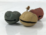 Japanese Clay Bell Dorei Vtg Tsuchi-Suzu 3 Wise Monkeys Face Round DR599