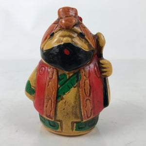 Japanese Clay Bell Dorei Vtg Tsuchi-Suzu Ainu Man Brown Red Green Beard DR542