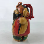 Japanese Clay Bell Dorei Vtg Tsuchi-Suzu Ainu Man Brown Red Green Beard DR542