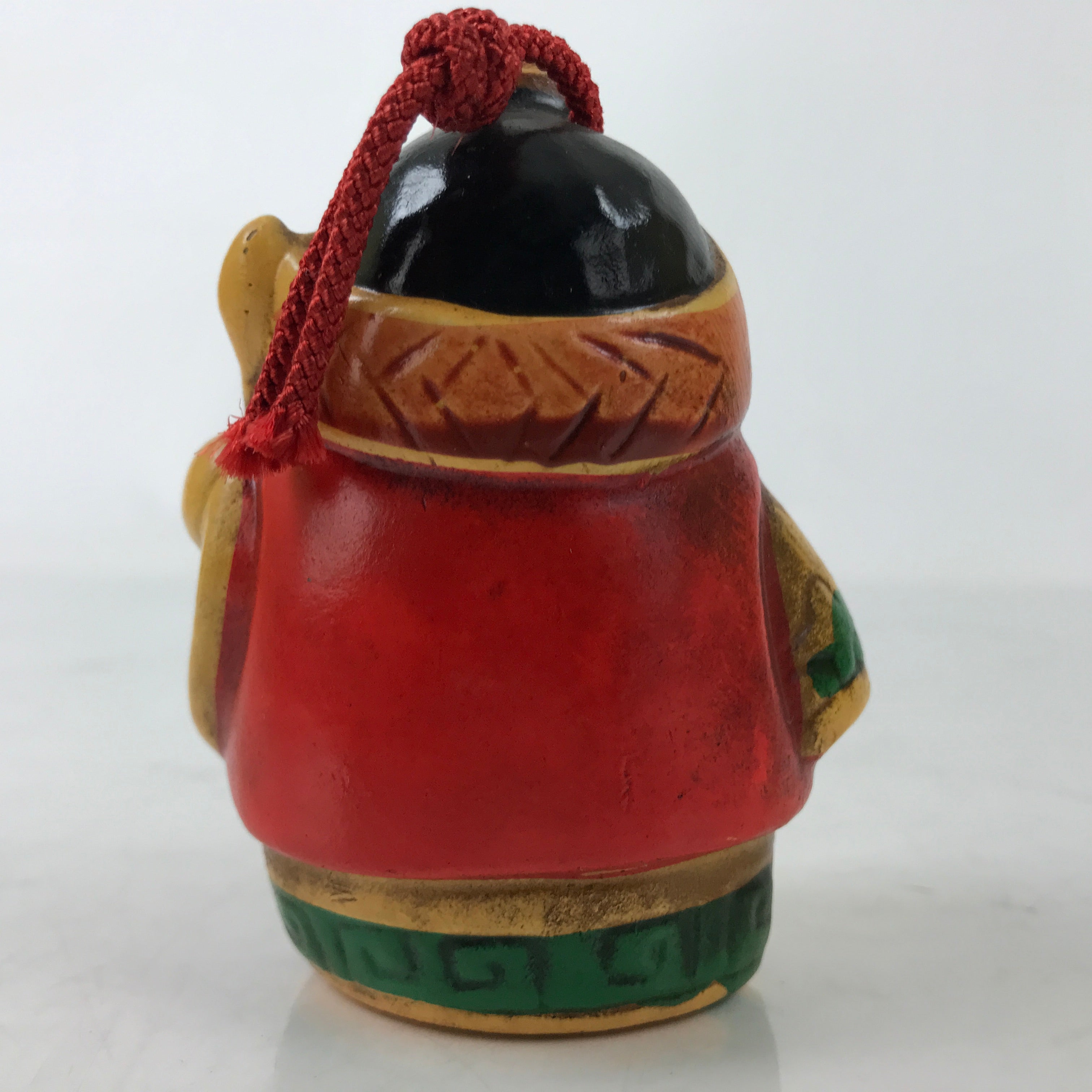 Japanese Clay Bell Dorei Vtg Tsuchi-Suzu Ainu Man Brown Red Green Beard DR542