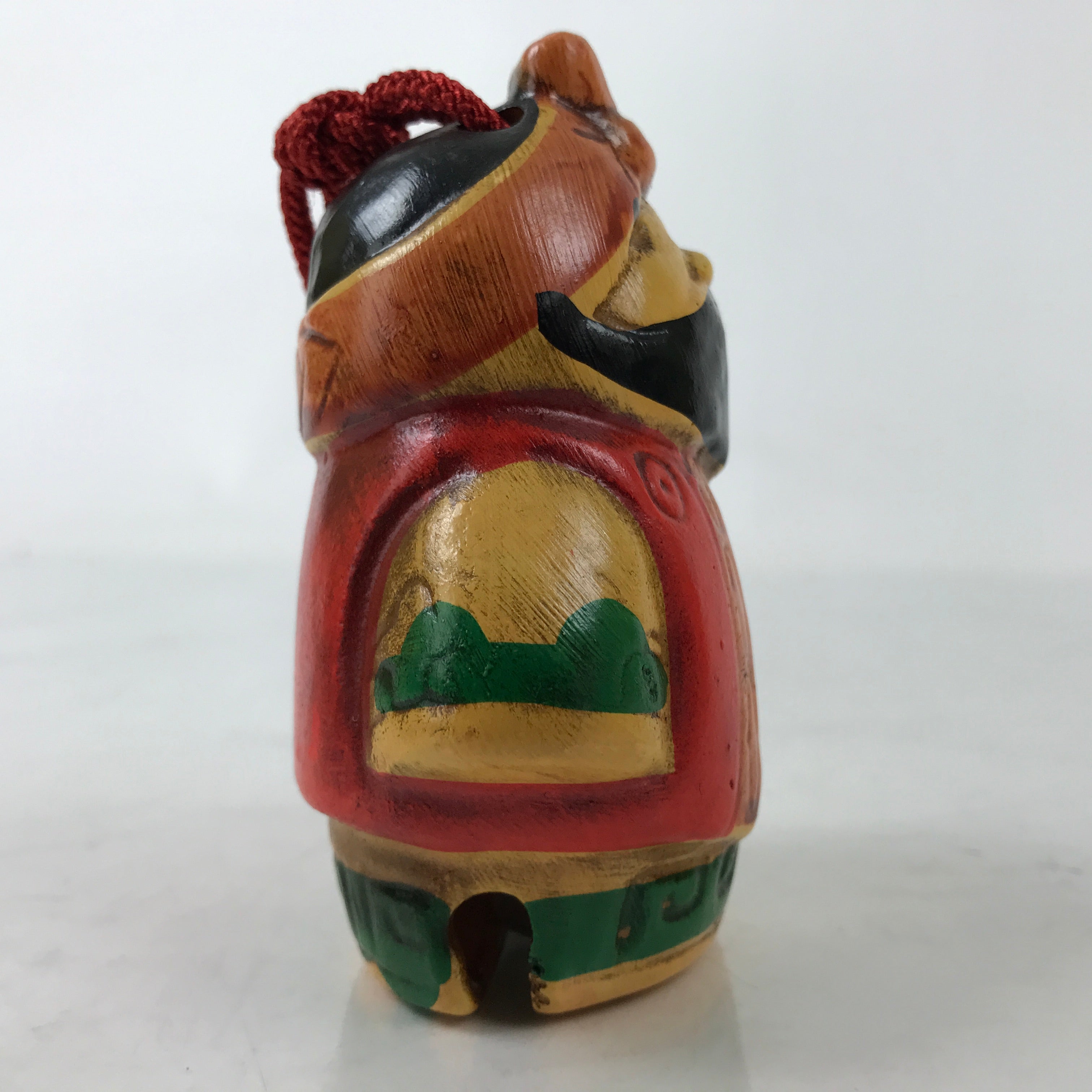 Japanese Clay Bell Dorei Vtg Tsuchi-Suzu Ainu Man Brown Red Green Beard DR542