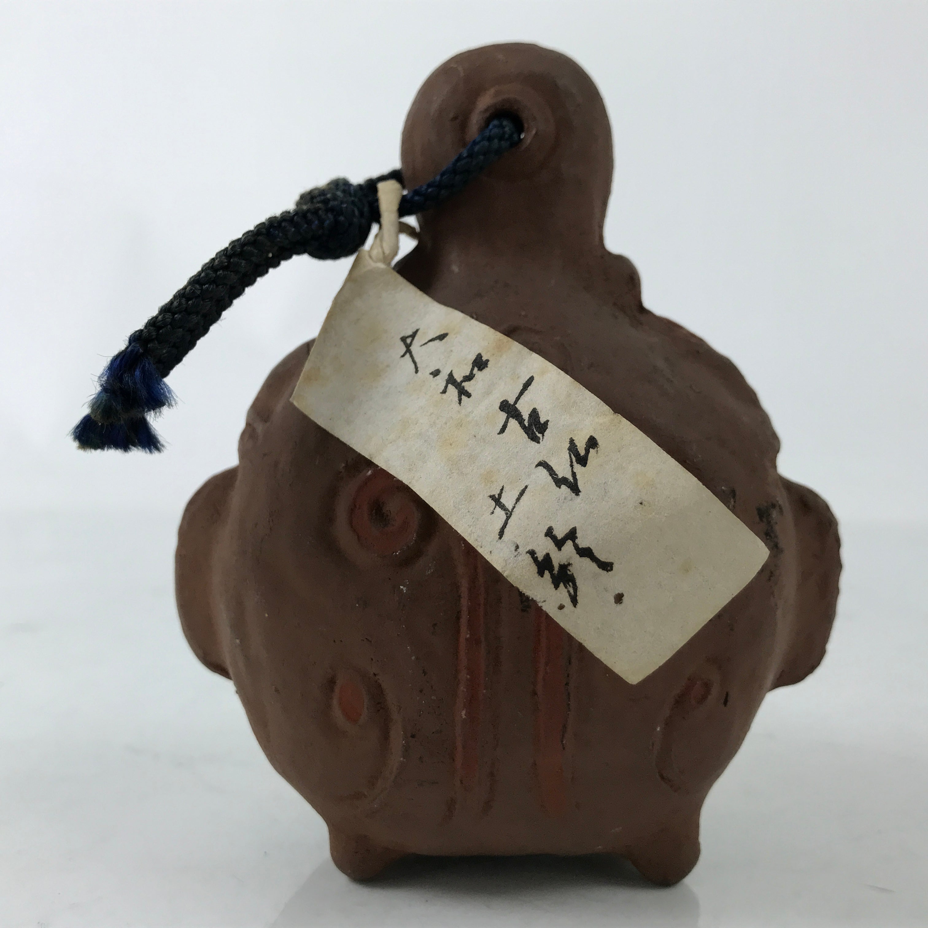 Japanese Clay Bell Dorei Vtg Tsuchi-Suzu Amulet Dogu Head Jomon Brown DR559