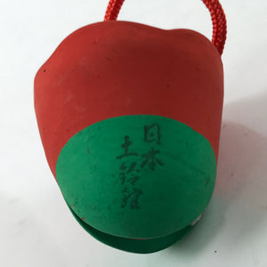 Japanese Clay Bell Dorei Vtg Tsuchi-Suzu Amulet Red Flower Camellia Yellow DR547