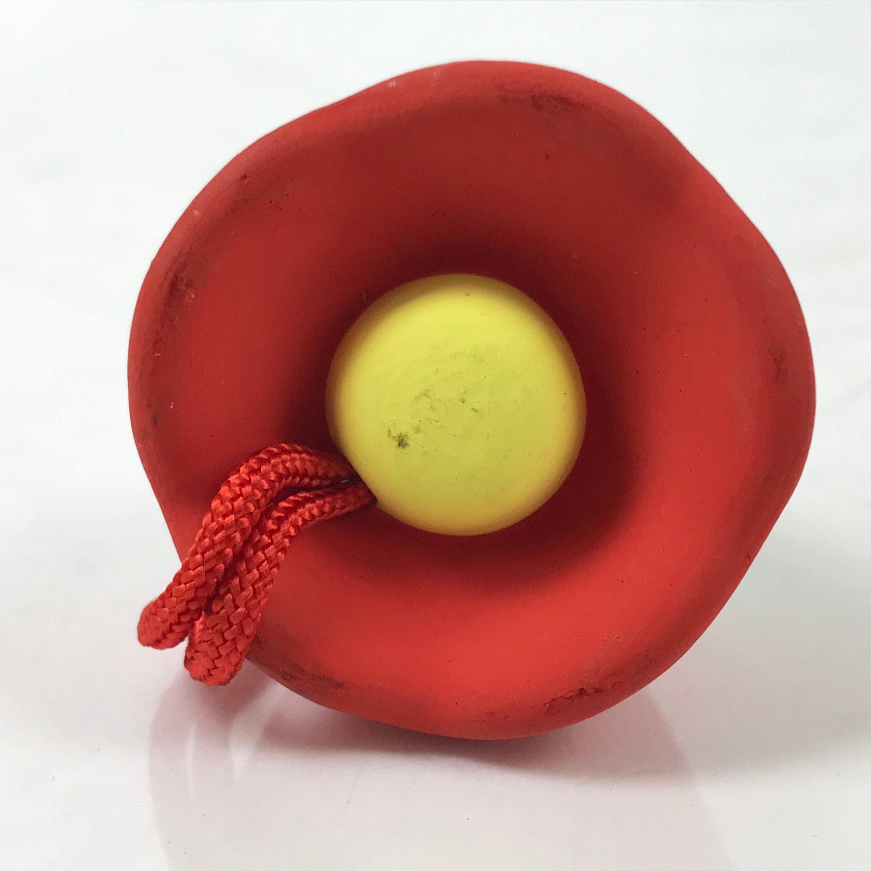 Japanese Clay Bell Dorei Vtg Tsuchi-Suzu Amulet Red Flower Camellia Yellow DR547