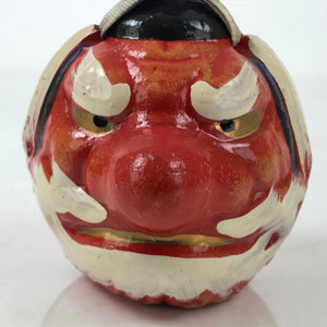 Japanese Clay Bell Dorei Vtg Tsuchi-Suzu Amulet Red Tengu Legendary DR551