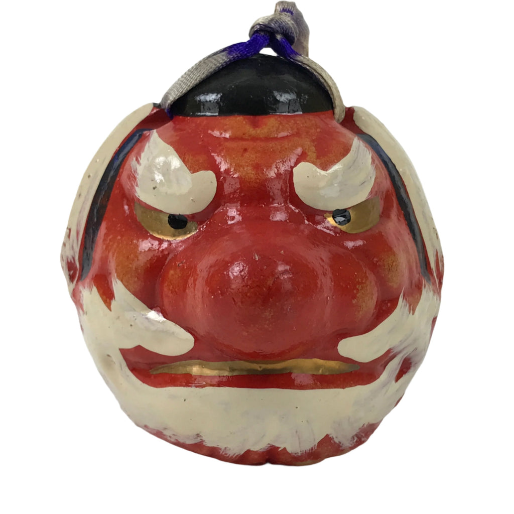 Japanese Clay Bell Dorei Vtg Tsuchi-Suzu Amulet Red Tengu Legendary DR551