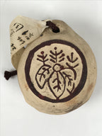 Japanese Clay Bell Dorei Vtg Tsuchi-Suzu Beige Brown Family Crest Castle DR655