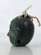 Japanese Clay Bell Dorei Vtg Tsuchi-Suzu Buddha Face Buddhist Black Green DR586