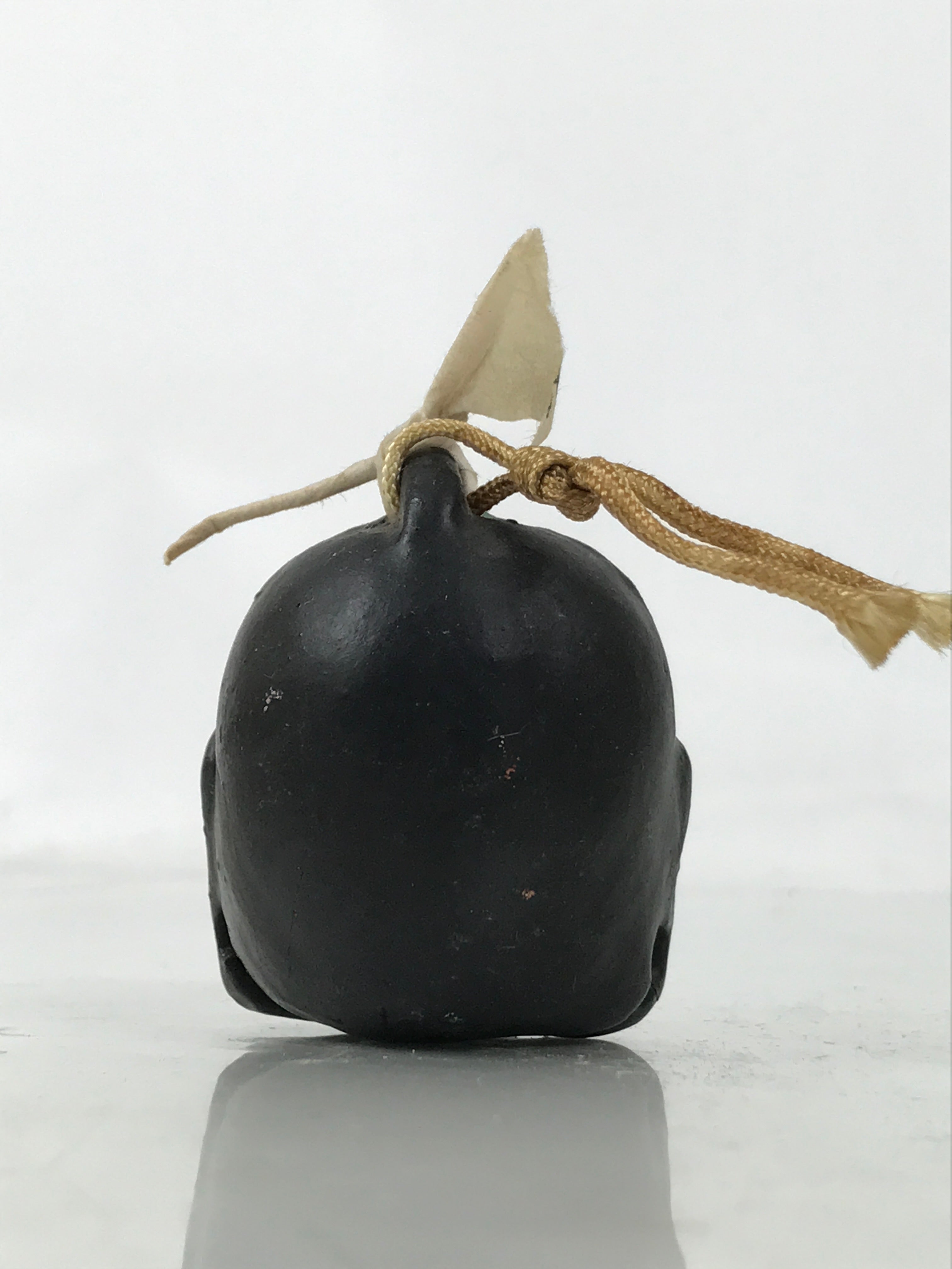 Japanese Clay Bell Dorei Vtg Tsuchi-Suzu Buddha Face Buddhist Black Green DR586