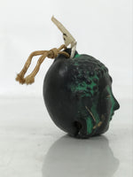 Japanese Clay Bell Dorei Vtg Tsuchi-Suzu Buddha Face Buddhist Black Green DR586