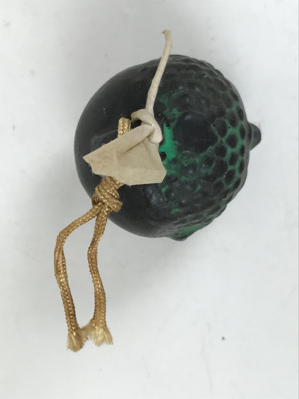 Japanese Clay Bell Dorei Vtg Tsuchi-Suzu Buddha Face Buddhist Black Green DR586
