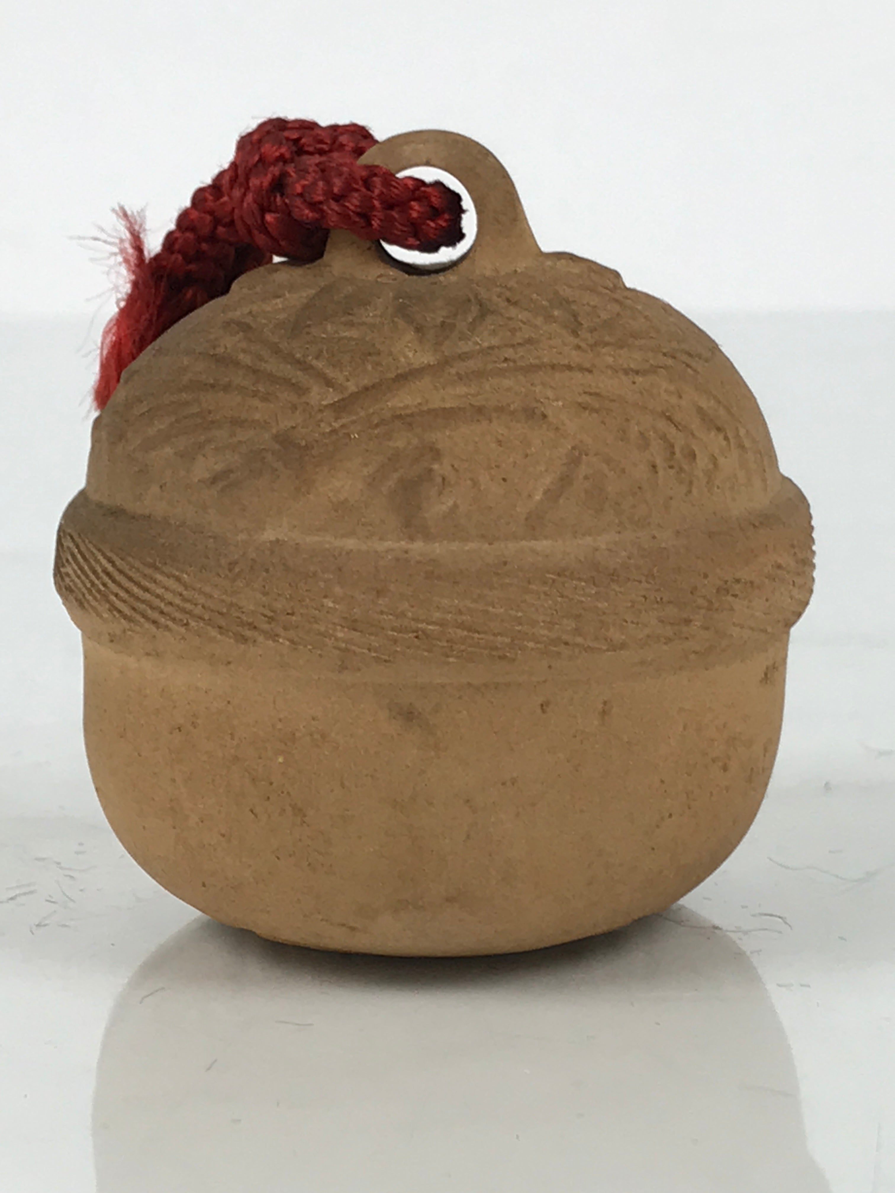 Japanese Clay Bell Dorei Vtg Tsuchi-Suzu Classic Atsuta Shrine Round Beige DR654